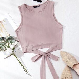 SHEIN Pink Tie Front Crop Tank Top